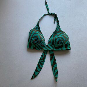 Victoria’s Secret Zebra Print Halter Bikini Top XL Green Brown Tie Swim